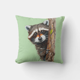 Raccoon Gömmande på Träd Trunk Dekorativ kudde