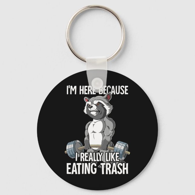 Raccoon Gym Weight Training BodyBuilder Nyckelring (Framsida)