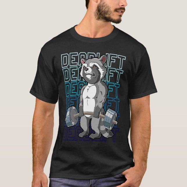 Raccoon Gym Weight Training Deadlift T Shirt (Framsida)