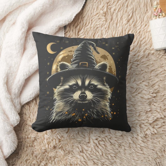 Raccoon Halloween-guiden Hat Funny Cute Witch Kudde (Filt)