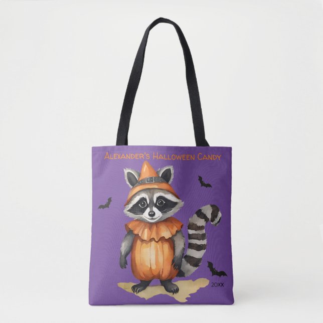 Raccoon Halloween Personlig Candy Tygkasse (Framsida)