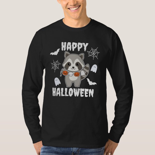 Raccoon Happy halloween Pumpkin Fladdermus Costume T Shirt (Framsida)
