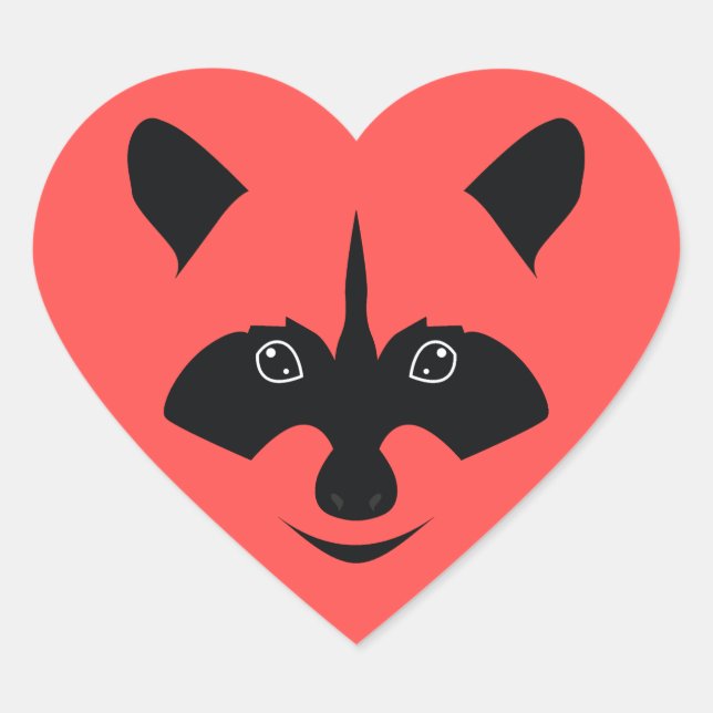 Raccoon Hjärtformat Klistermärke (Framsida)