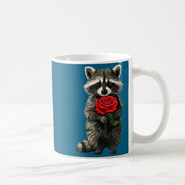Raccoon Holding Red Rose Cute Raccoon Valentine An Kaffemugg (Höger)