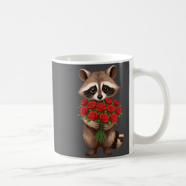 Raccoon Holding Red Rose Cute Raccoon Valentine An Kaffemugg (Höger)