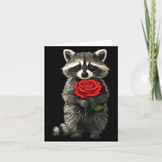 Raccoon Holding Red Rose Cute Raccoon Valentine An Kort (Framsida)