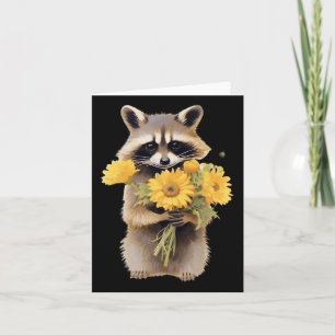 Raccoon Holding Solros Cute Flower Mors dag Kort
