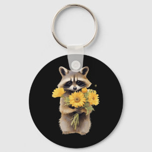 Raccoon Holding Solros Cute Flower Mors dag Nyckelring