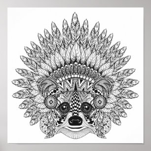 Raccoon i befjädrat krighättaklotter 2 poster