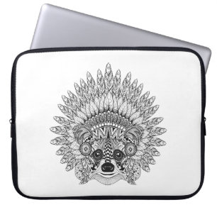 Raccoon i befjädrat krighättaklotter laptop fodral