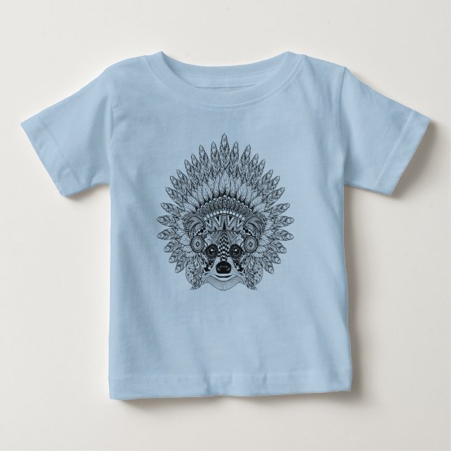 Raccoon i befjädrat krighättaklotter t-shirt (Framsida)