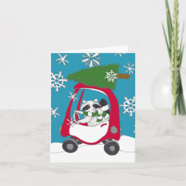 Raccoon i Car med Julgran Kort