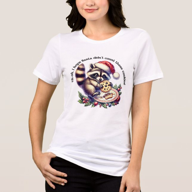 Raccoon i en julhatt gillar kakor vid jul t shirt (Framsida)