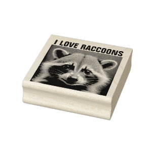 RACCOON "I KÄRLEK RACCOONS" Wood Rubber Frimärke Stämpel