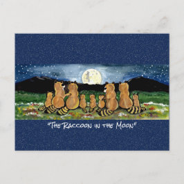 Raccoon i Måne Whimsical Watercolor Postcard Vykort