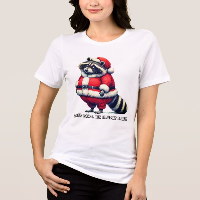 Raccoon i Santa kostym delar helgdag cheer T Shirt (Framsida)
