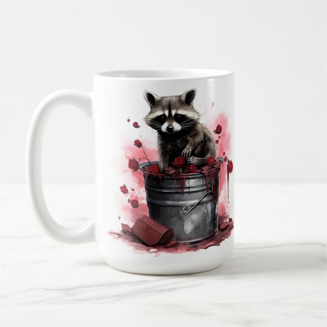 Raccoon i sopor tunna Valentines day Kaffemugg (Vänster)