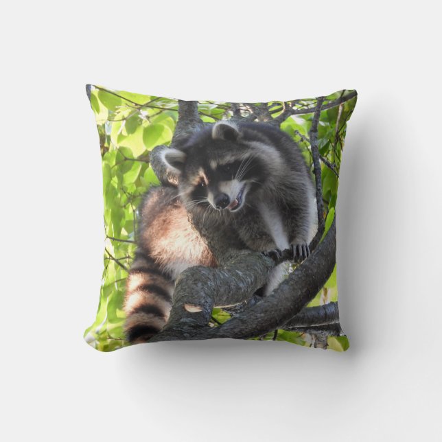Raccoon i Träd Kudde (Framsida)