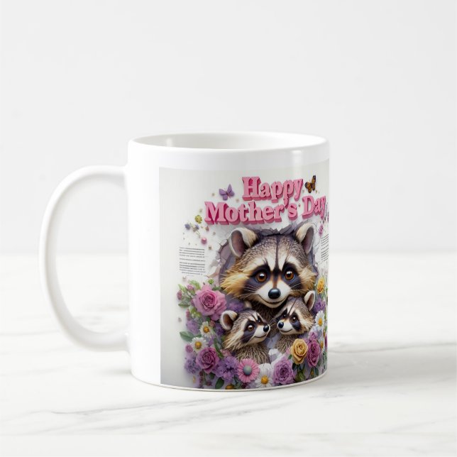 Raccoon Illustration som firar Mors dag Kaffemugg (Vänster)