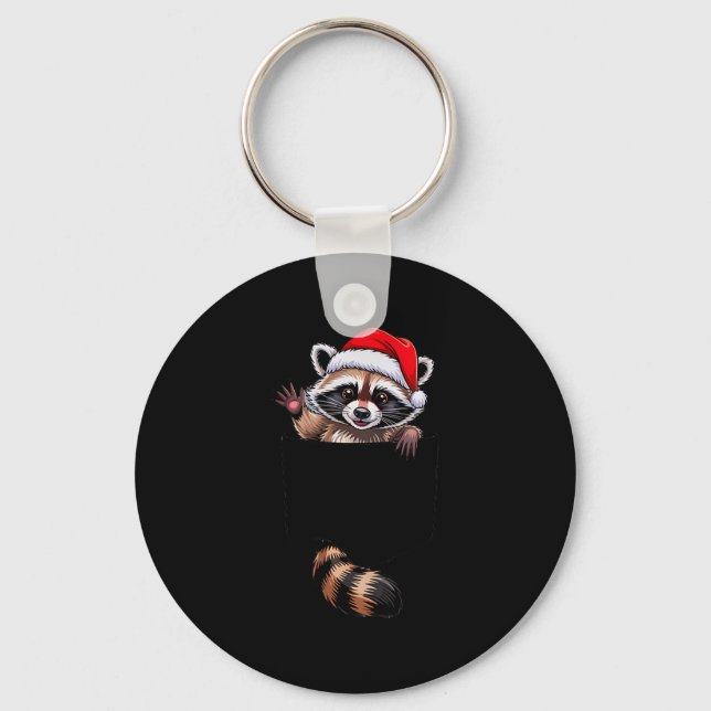 Raccoon In Cket Funny Xmas Santa Hat Graphic  Nyckelring (Framsida)