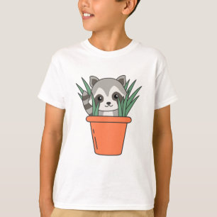 Raccoon in Flower Pot Funny Raccoon Plants T Shirt