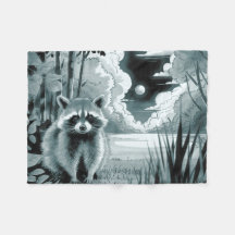 Raccoon in Forest Clearing Fleece Blanket