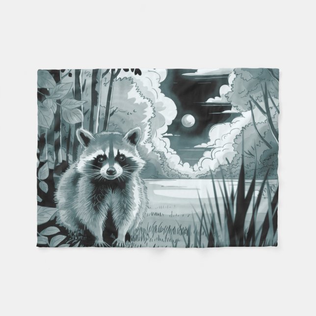Raccoon in Forest Clearing Fleece Blanket (Framsidan (Horisontell))
