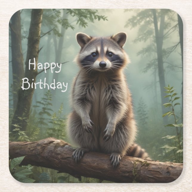 Raccoon in Forest Underlägg Papper Kvadrat (Framsidan)