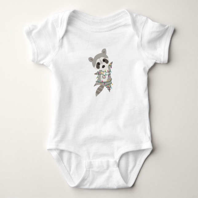 Raccoon jul Fairy Ljus Cute T Shirt (Framsida)
