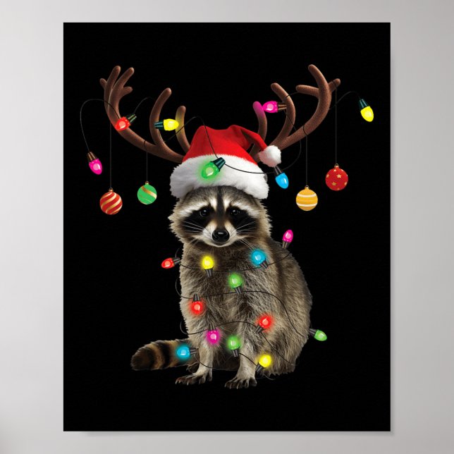 Raccoon jul Ljus Funny Julafton Party Familj M Poster (Framsidan)