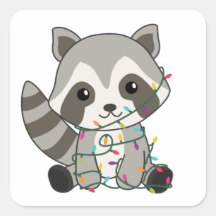 Raccoon jul Snö Winter Raccoons Fyrkantigt Klistermärke