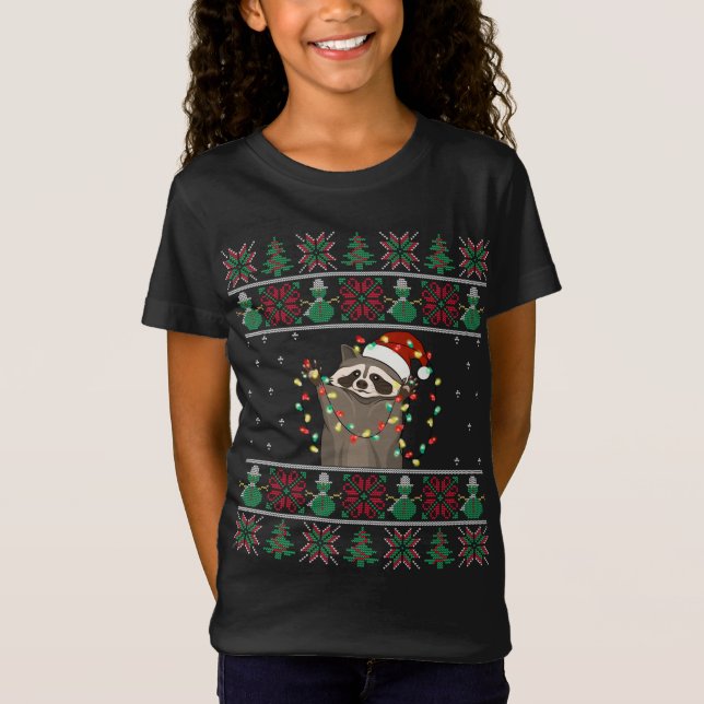 Raccoon Julafton Ljus Raccoon Ugly jul Sweater T Shirt (Framsida)