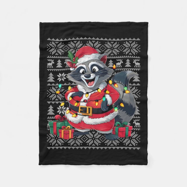 Raccoon Julafton Sweater Stil Ugly Santa Raccoon C Fleecefilt (Framsidan)