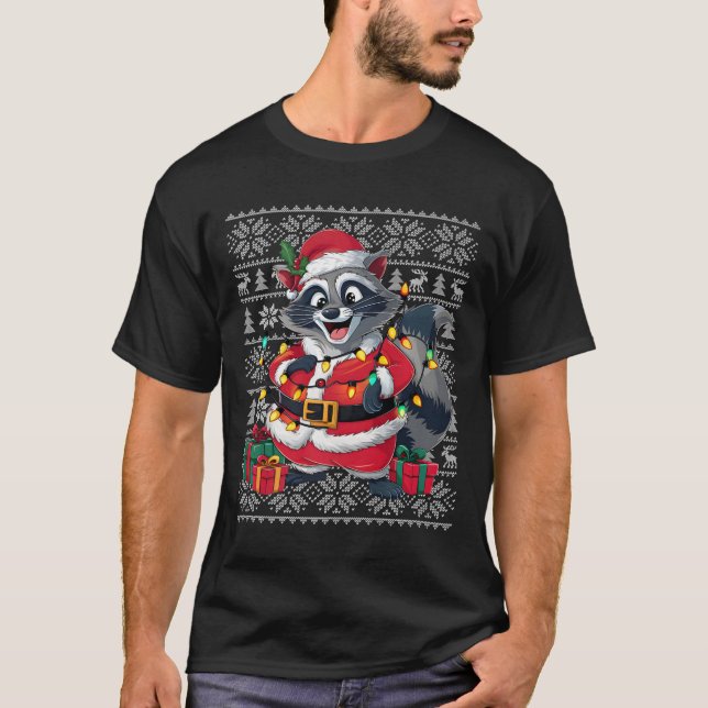 Raccoon Julafton Sweater Stil Ugly Santa Raccoon C T Shirt (Framsida)