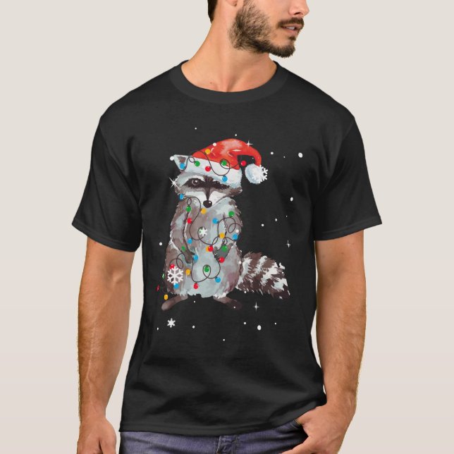 Raccoon Julgran Ljus Pajama Racoon Älskare T Shirt (Framsida)