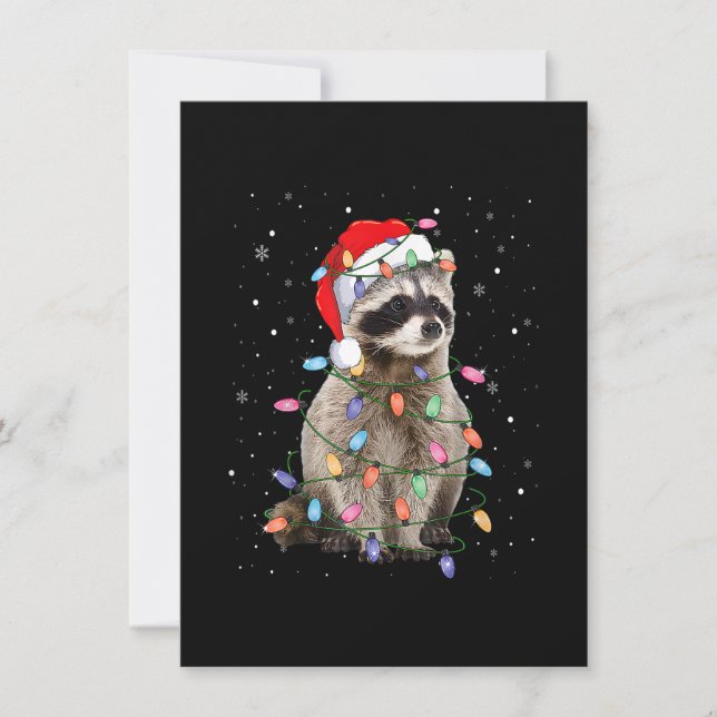 Raccoon Julgran Ljus Pajama Santa Racoon Inbjudningar (Framsida)