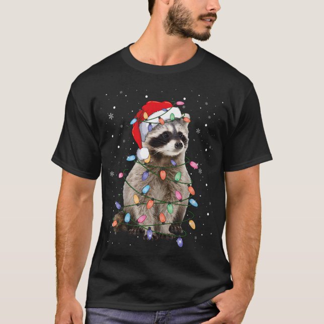 Raccoon Julgran Ljus Pajama Santa Racoon T Shirt (Framsida)