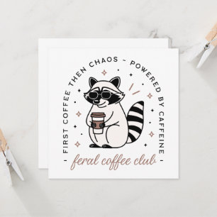 Raccoon kaffe älskare klubb lustig vild djur kort