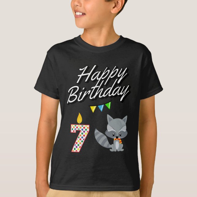 Raccoon Kawaii för 7 år gammal födelsedag T Shirt (Framsida)