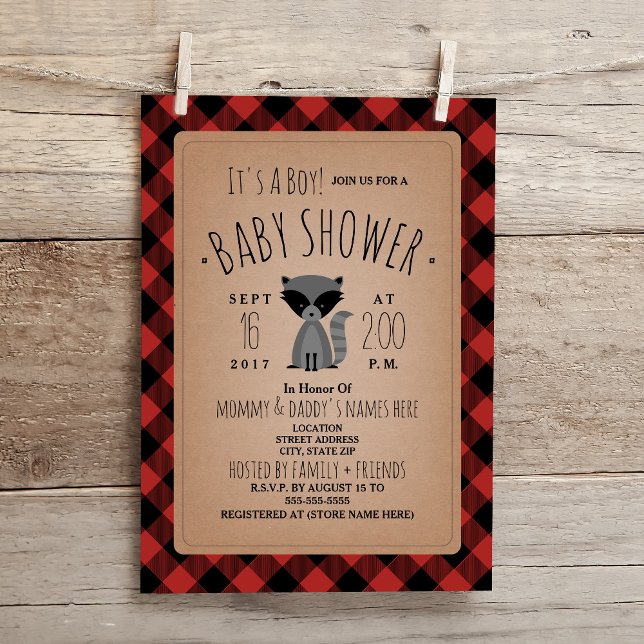 Raccoon Lumberjack Play Baby Shower-inbjudan Inbjudningar (Skapare uppladdad)