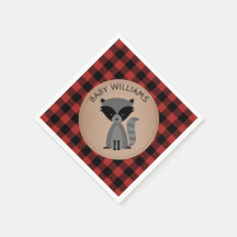 Raccoon Lumberjack Play Baby Shower Napkins