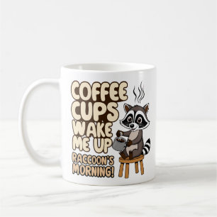 Raccoon lustig morgon med kaffe kopp