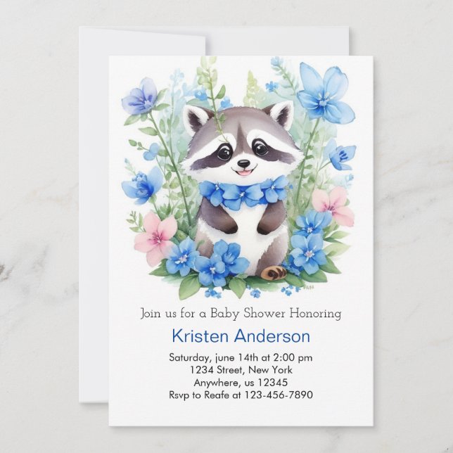 Raccoon Meadow Magic Blue Boy Baby Shower Inbjudningar (Framsida)