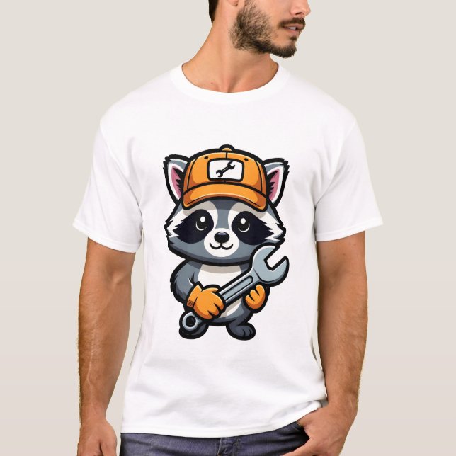 Raccoon Mechanic with Orange Cap T Shirt (Framsida)