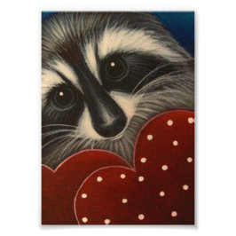 RACCOON MED 2 HJÄRTAT 5-TUMS X 7-TUMS UTSKRIFT FOTOTRYCK