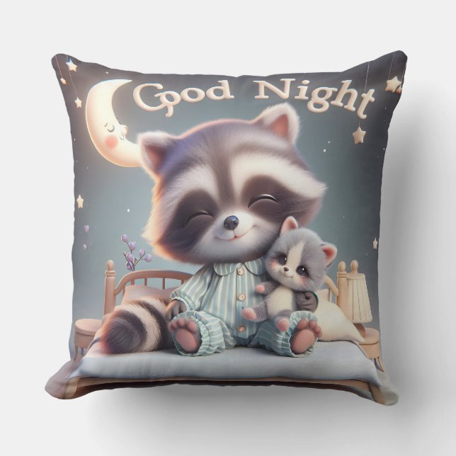 Raccoon med en kattunge, Natasha Us-samling Kudde (Framsida)