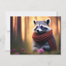 Raccoon med en scarf i skogen vykort