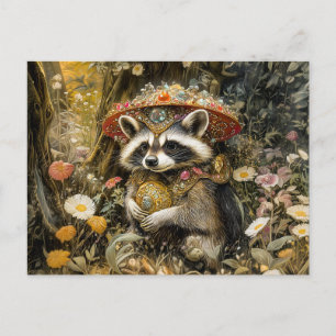 Raccoon med ett flugasunskt svamp i Fantasy Fore Vykort