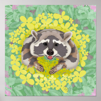 Raccoon med gula blommor poster