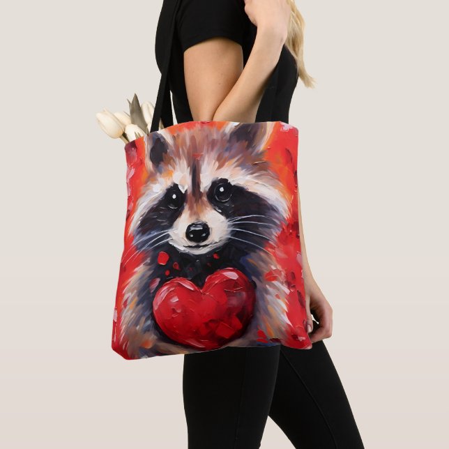 Raccoon med hjärtan Valentines day Tygkasse (Närbild)